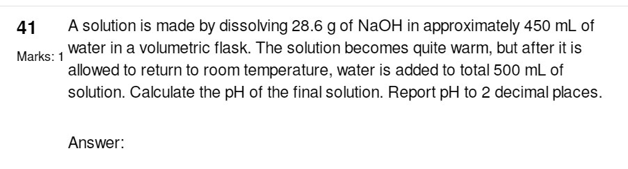 41 A solution is made by dissolving 28.6 g of