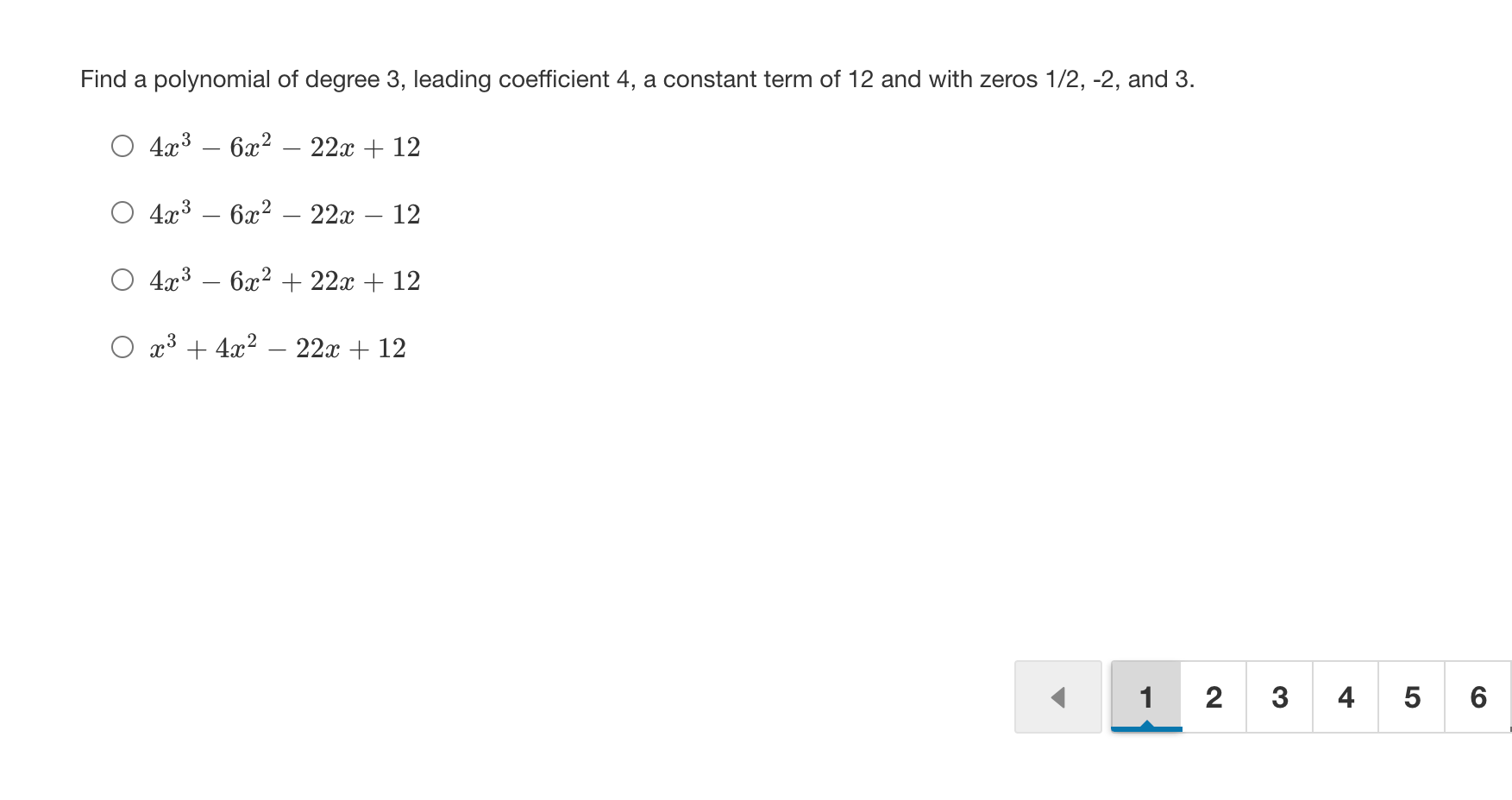 Find a polynomial of degree 3, leading