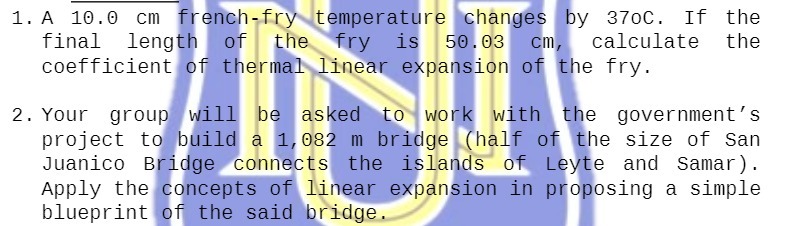 1. A 10.0 cm french-fry temperature changes by