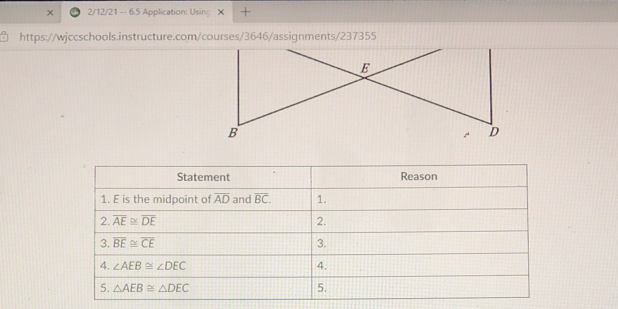 Given E is the midpoint of AD and BC prove  style=