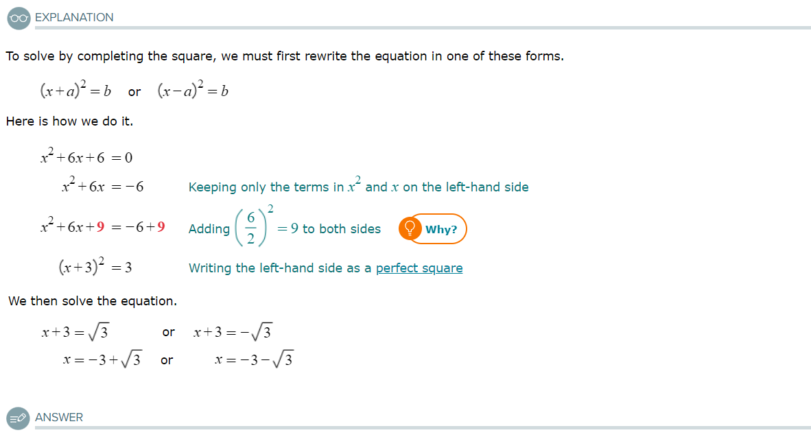 EXPLANATION To solve by completing the square, we