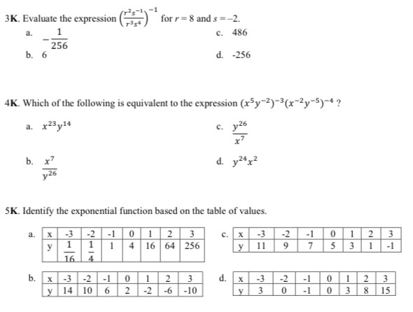 -1 3K. Evaluate the expression for r = 8 and s