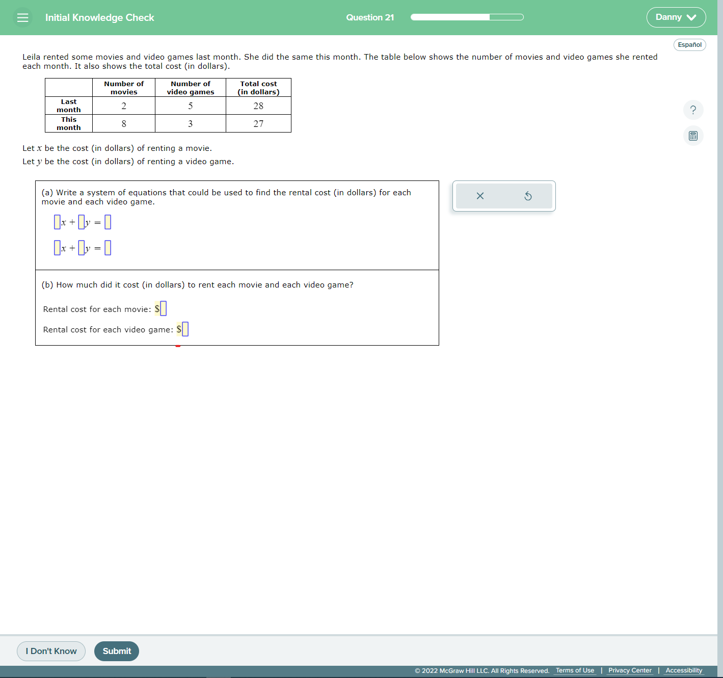E Initial Knowledge Check Question 21 Danny V