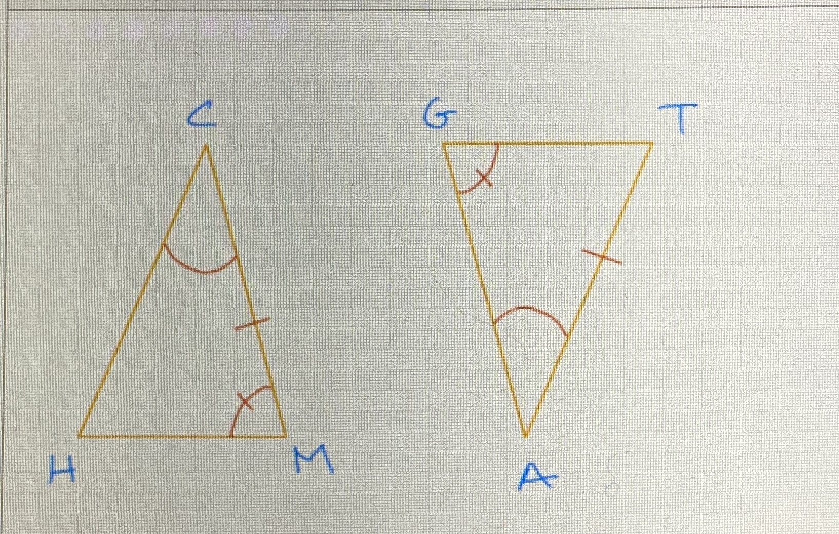 Hi, are these two triangles congruent? Can you