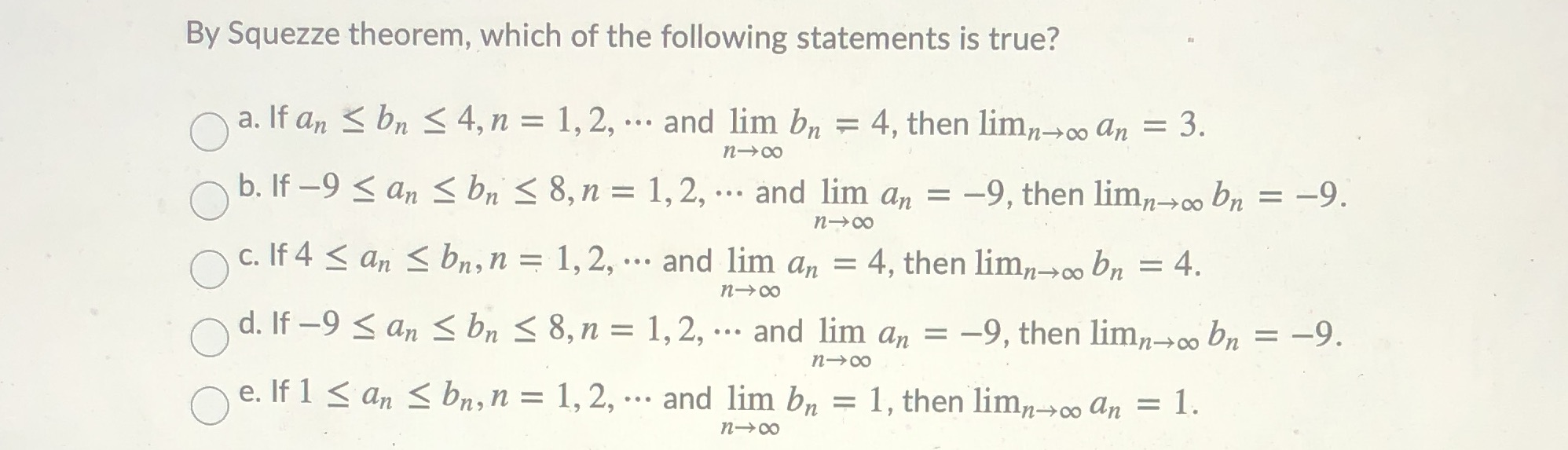 By Squezze theorem, which of the following