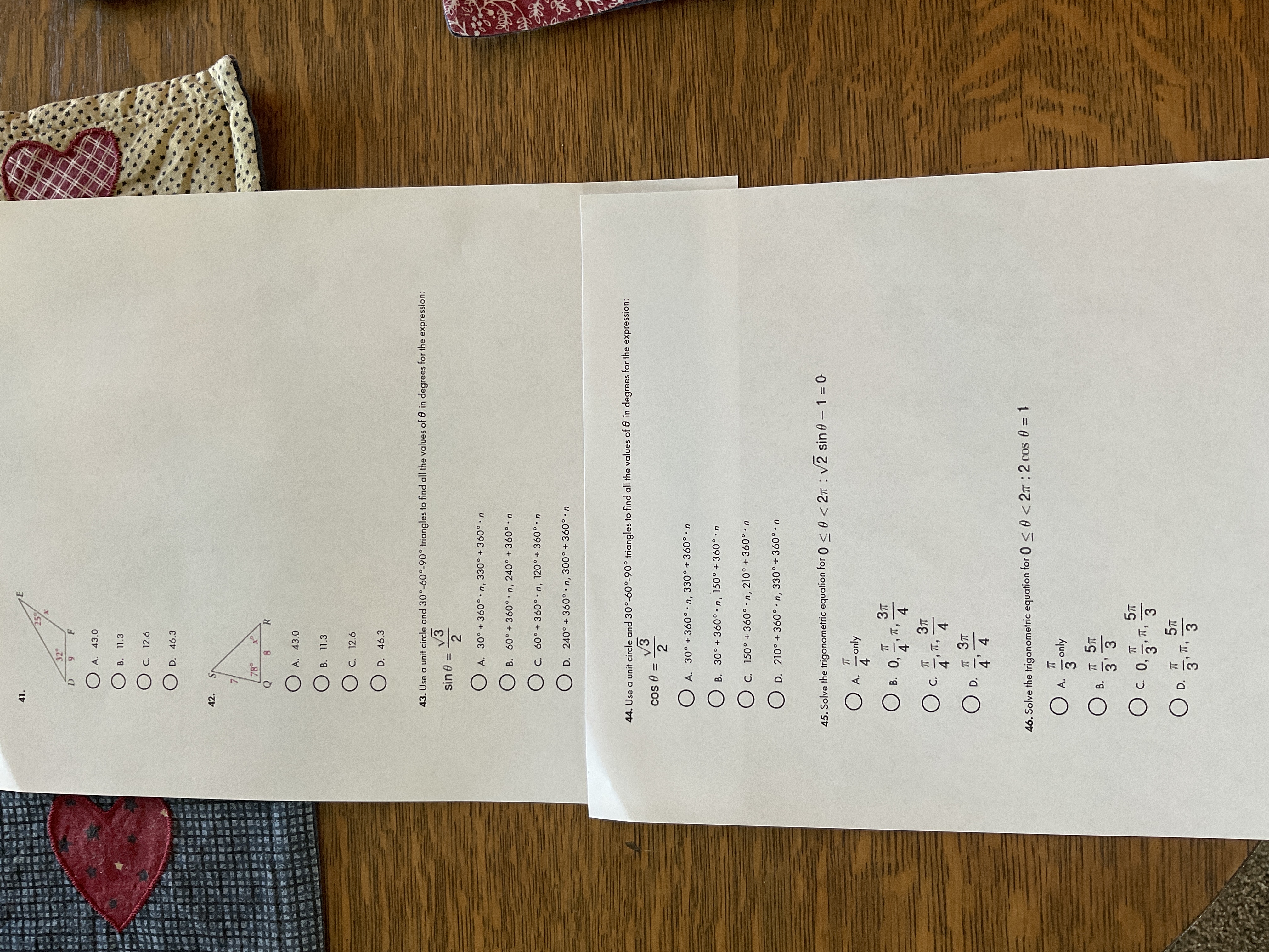41. 25 32" O A. 43.0 B. 11.3 O C. 12.6 O D. 46.3