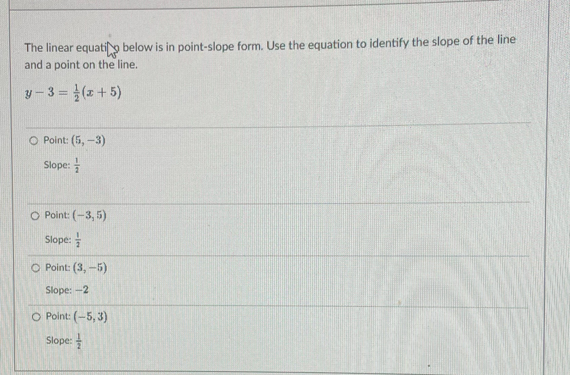 The linear equation below is in point-slope form.