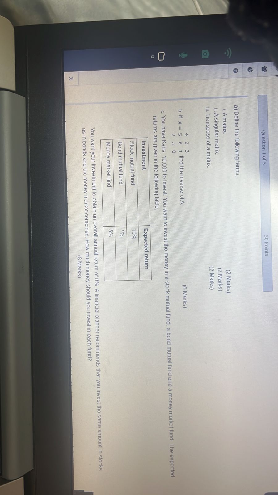 Question 1 of 3 30 Points a) Define the following