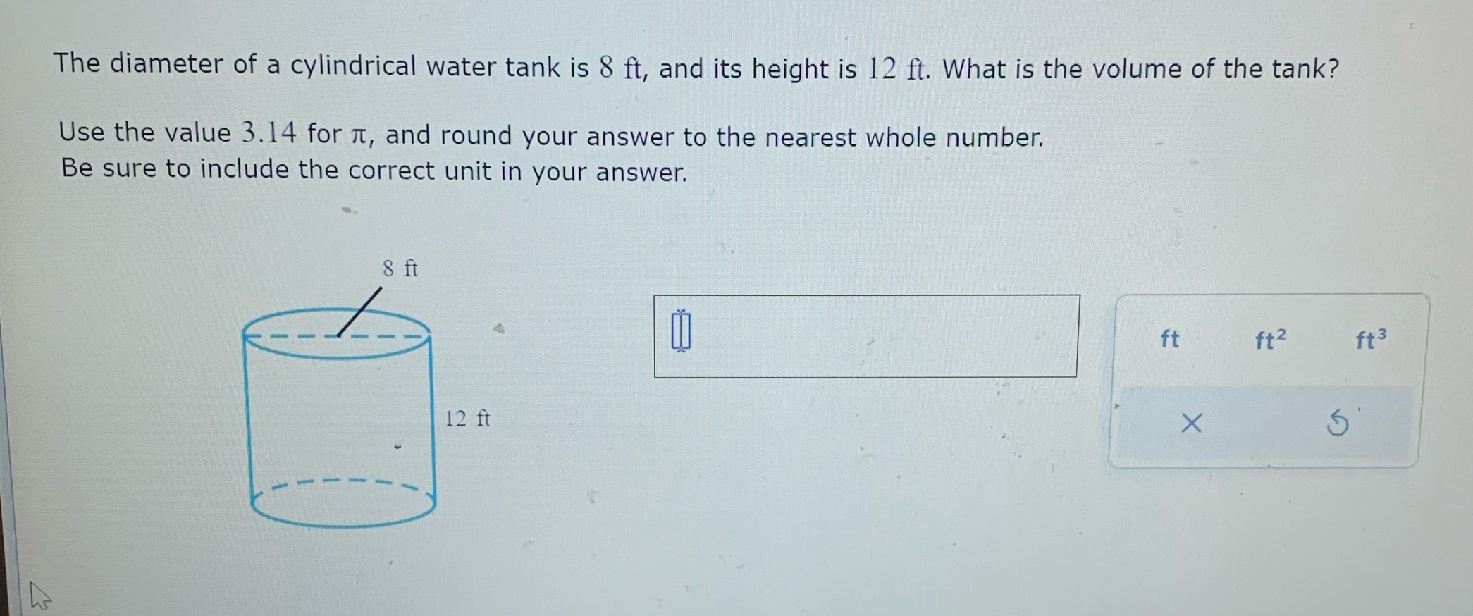 The diameter of a cylindrical water tank is 8 ft,