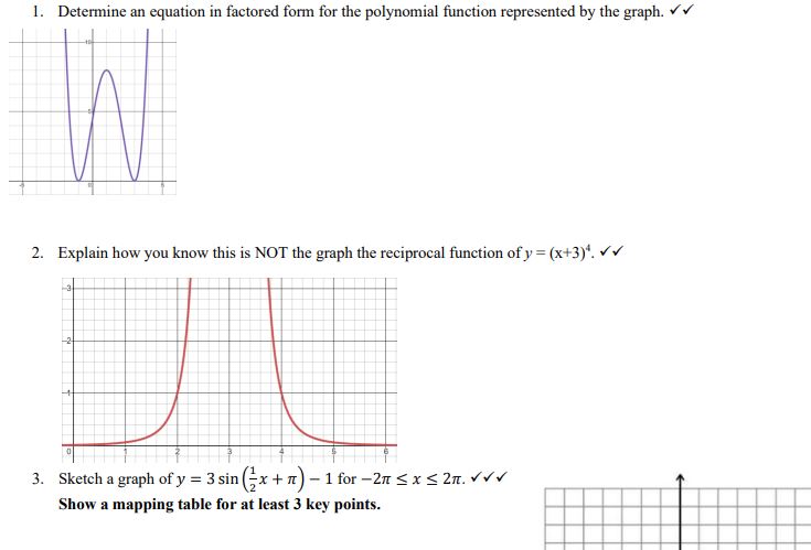 1. Determine an equation in factored form for the