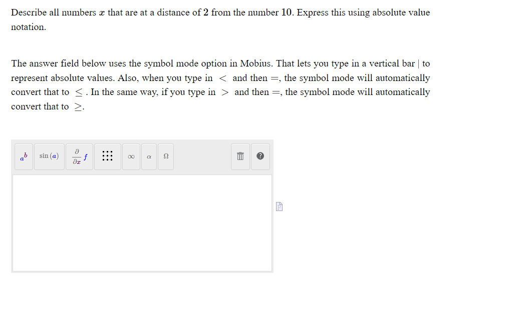 Describe all numbers a: that are at a distance of
