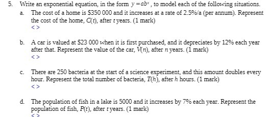 5. Write an exponential equation, in the form )