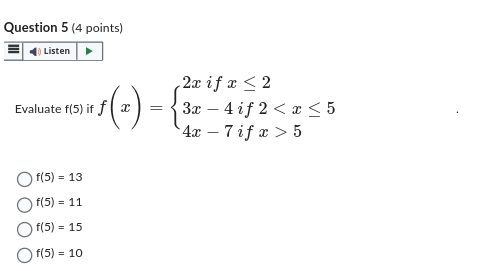 Question 5 (4 points) Listen 2xifx - 2 Evaluate