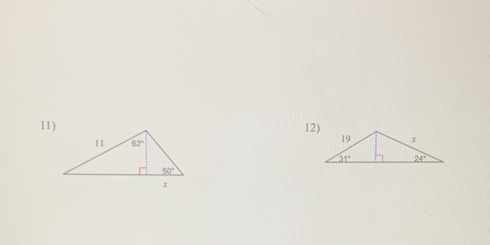 Find the length of the side labeled "x". Round