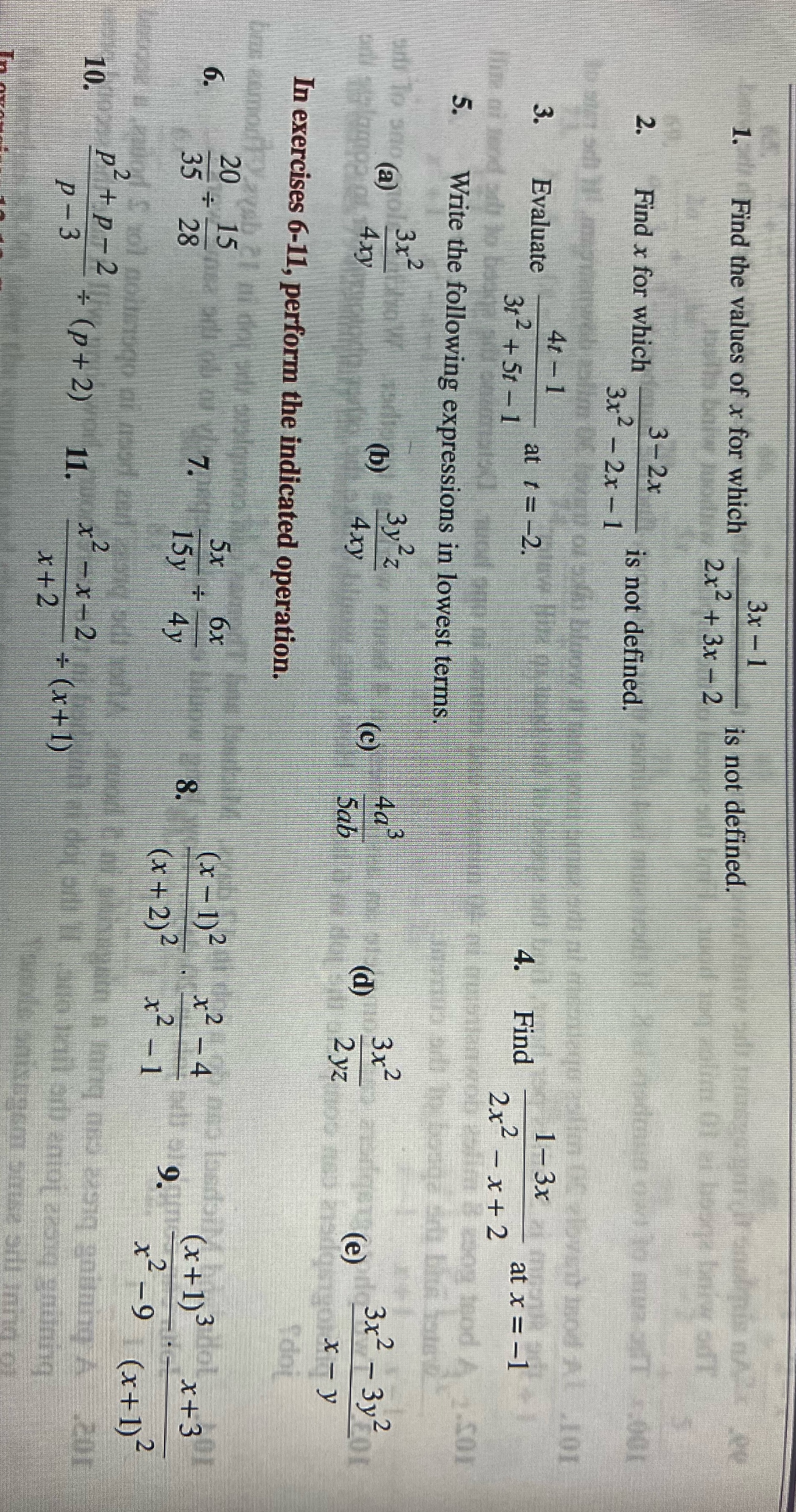3x - 1 Find the values of x for which is not