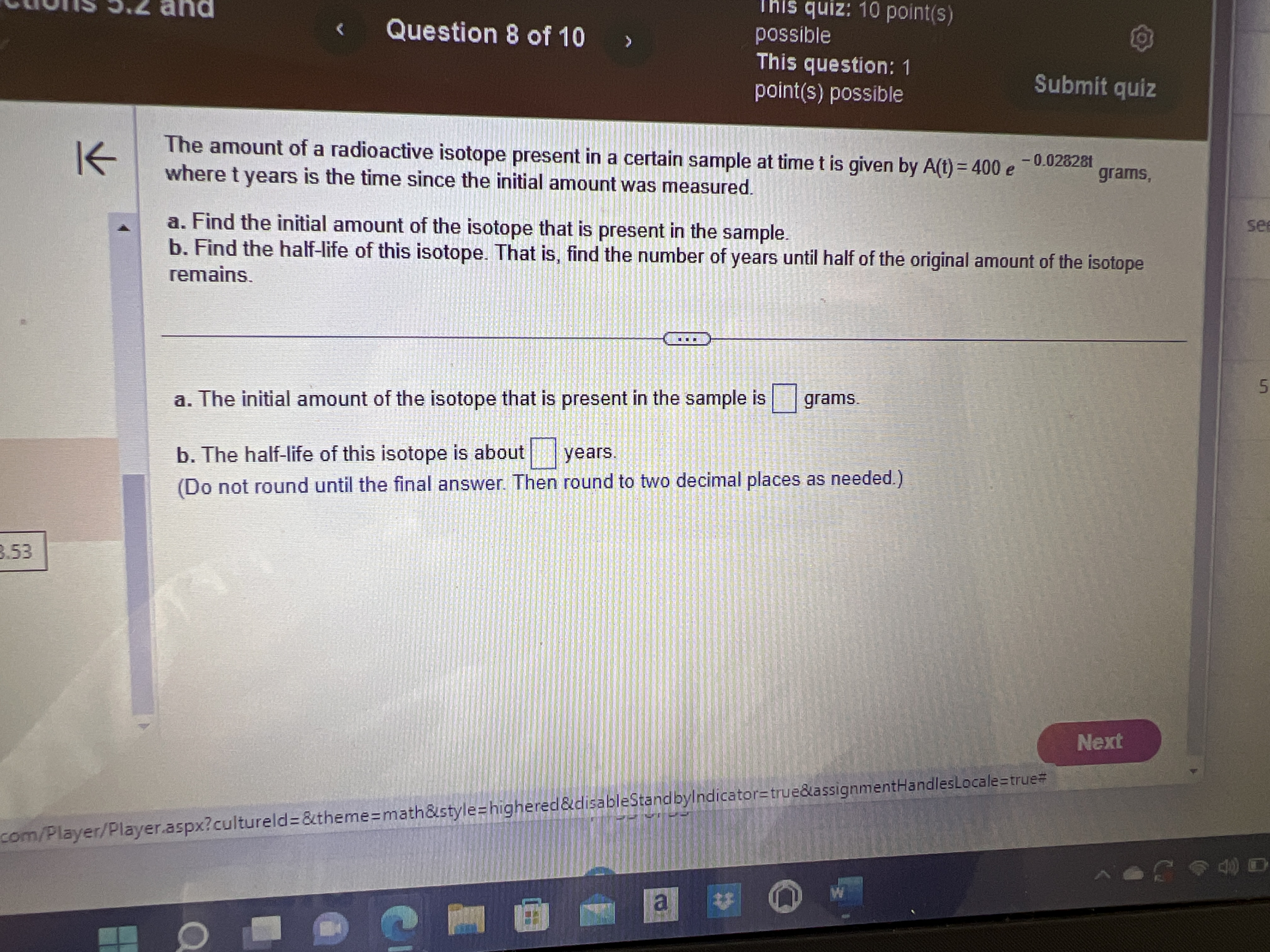 point(s) possible Submit quiz K Suppose the