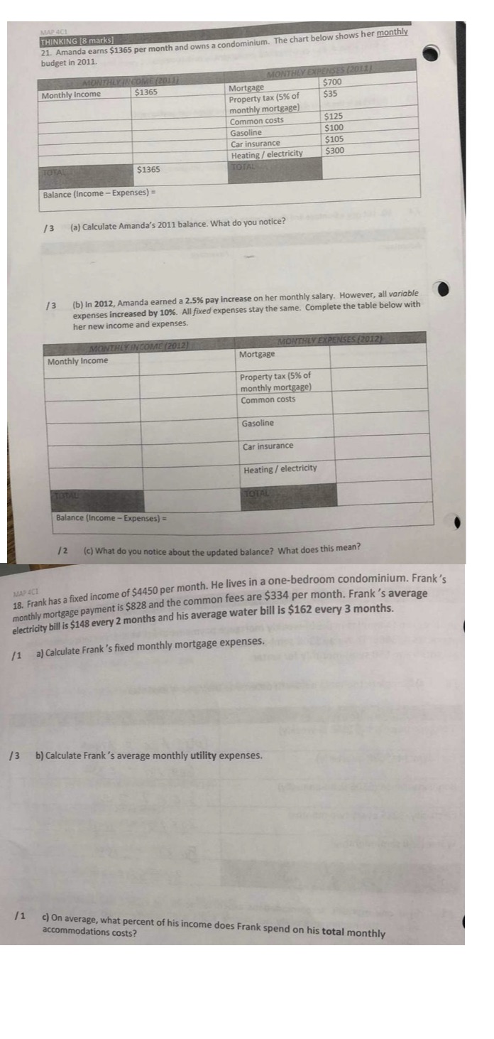 MAP 401 THINKING [8 marks] 21. Amanda earns $1365