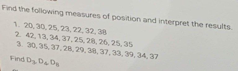 Find the following measures of position and