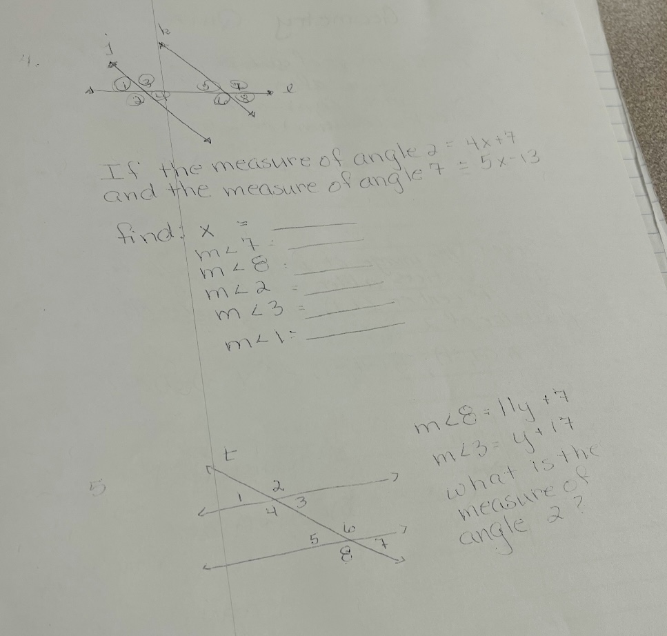 If the measure of angled = 4x +7 and the measure