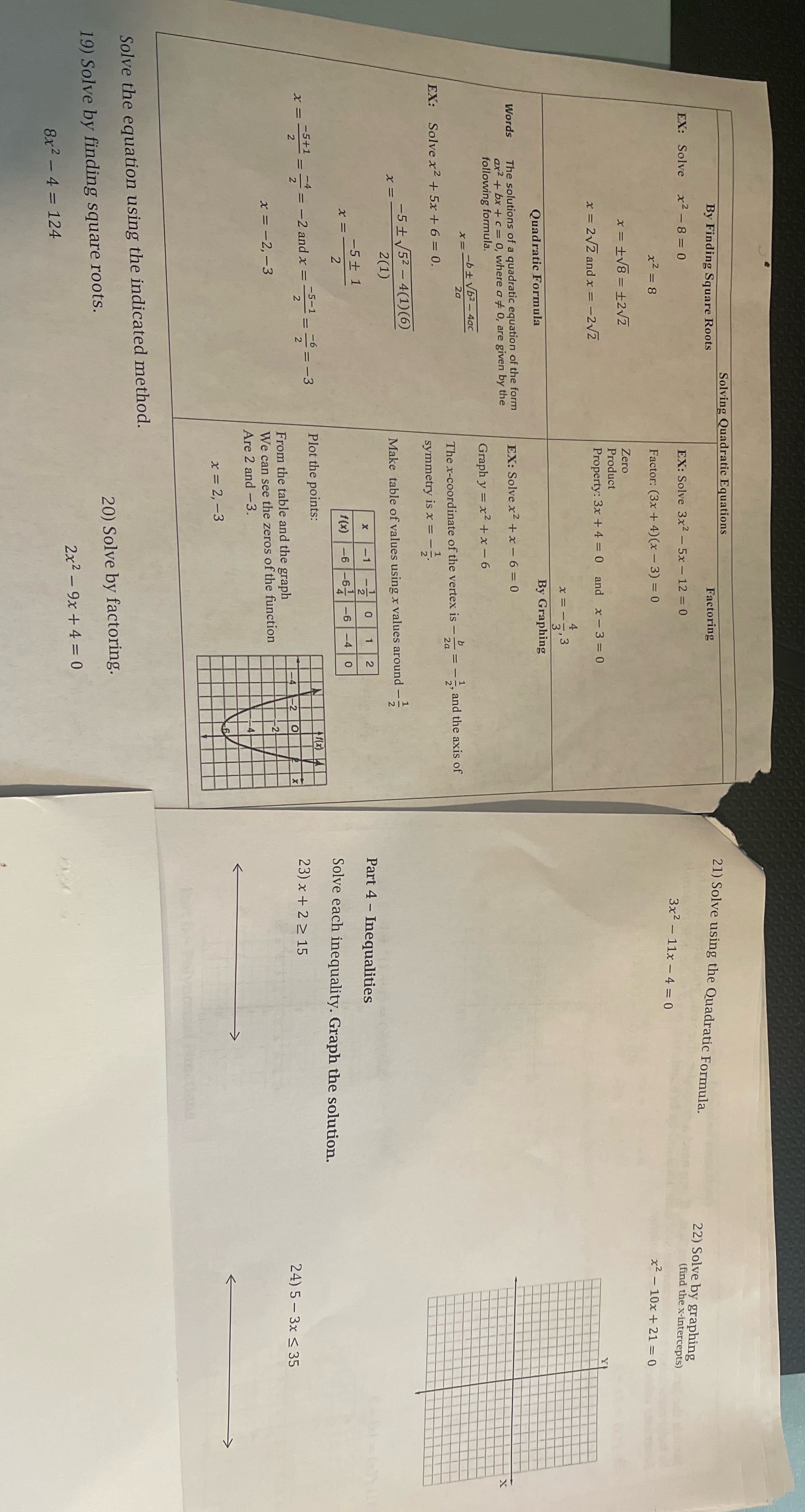 solving quadratic equations and Inequalities