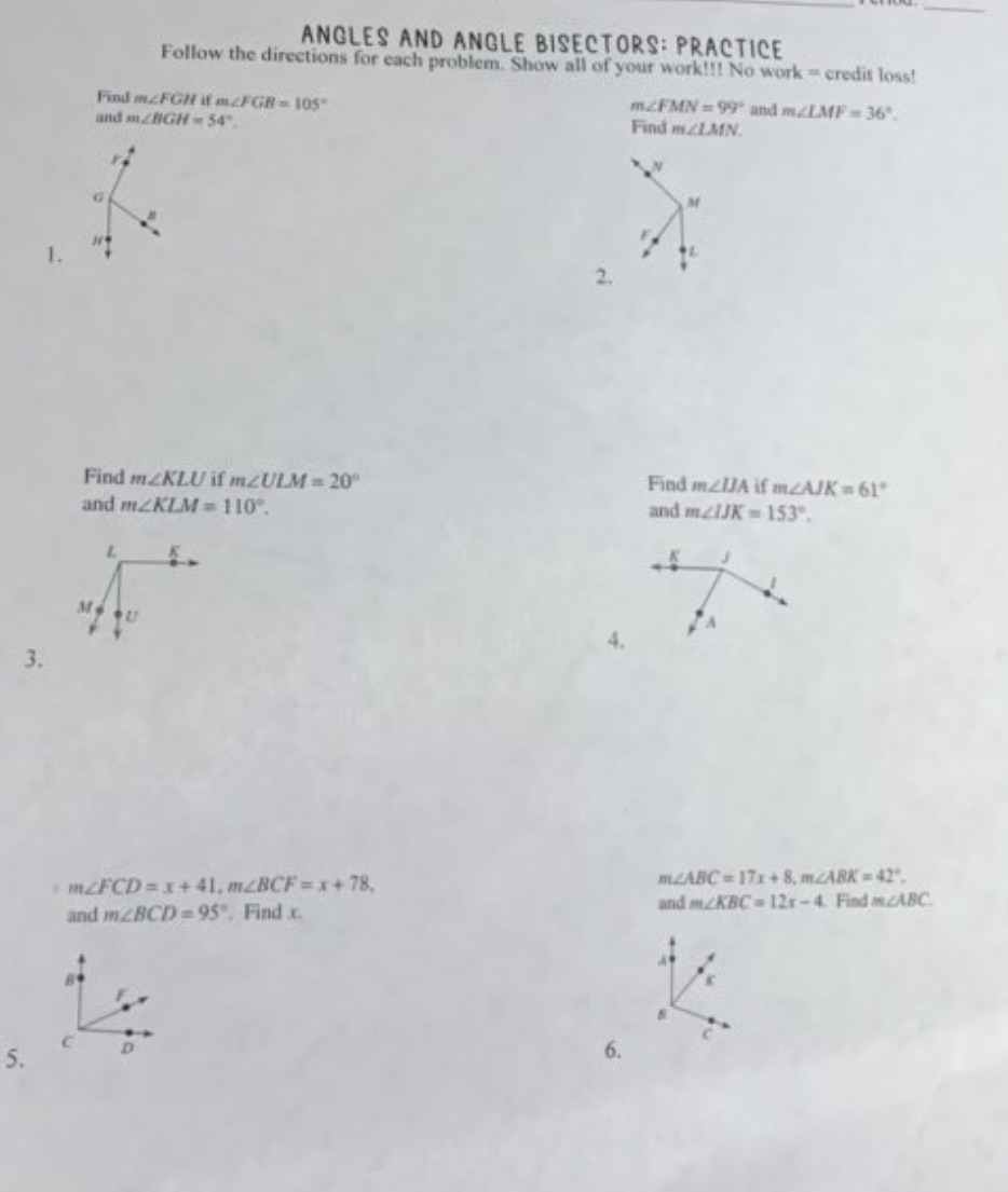 ANGLES AND ANGLE BISECTORS: PRACTICE Follow the