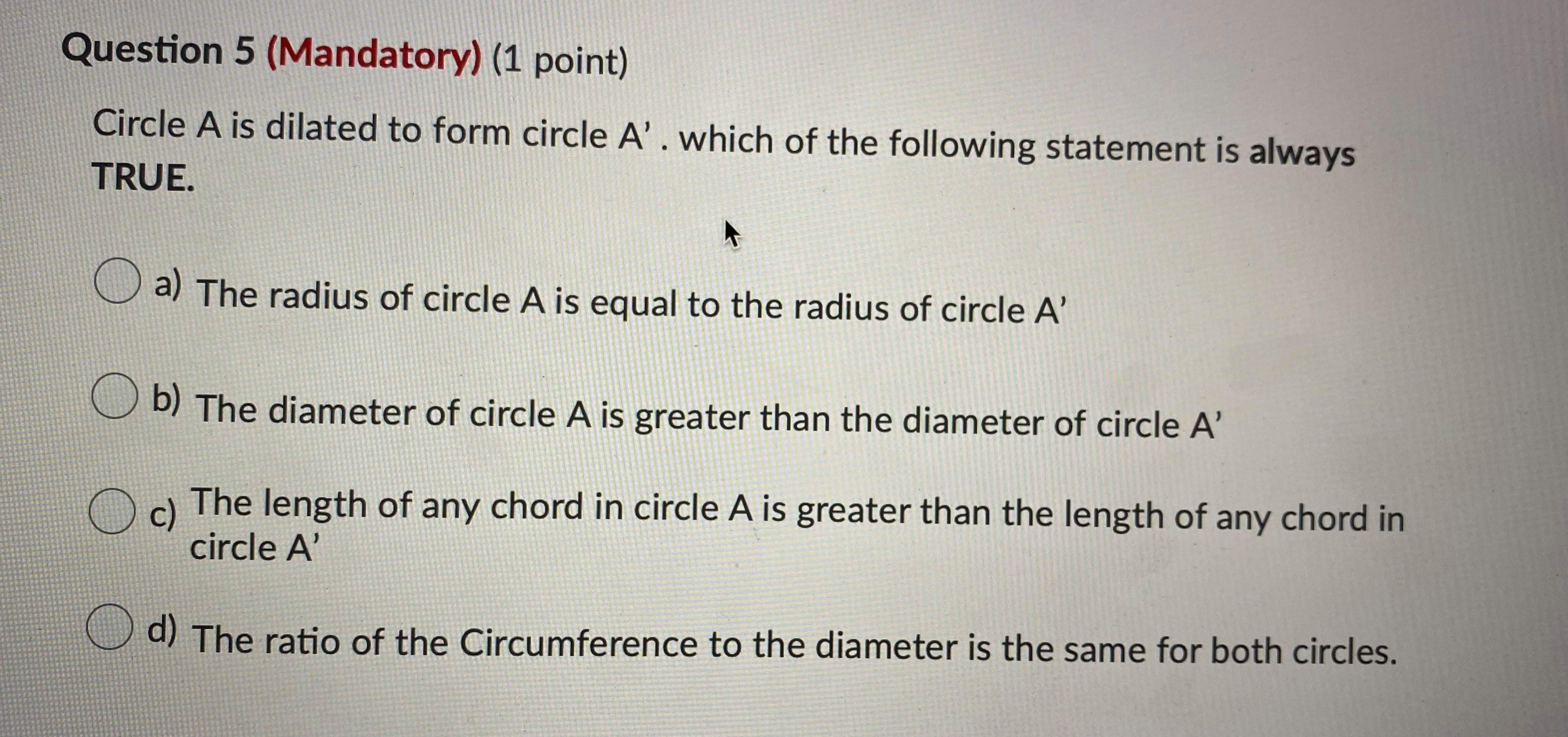 No explanations needed An angle is inscribed in
