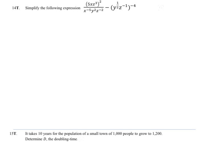 (5xz3)2 14T. Simplify the following expression