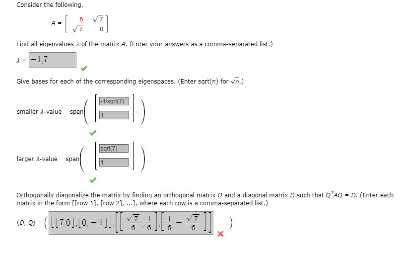 \fConsider the following. A = 6 Find all