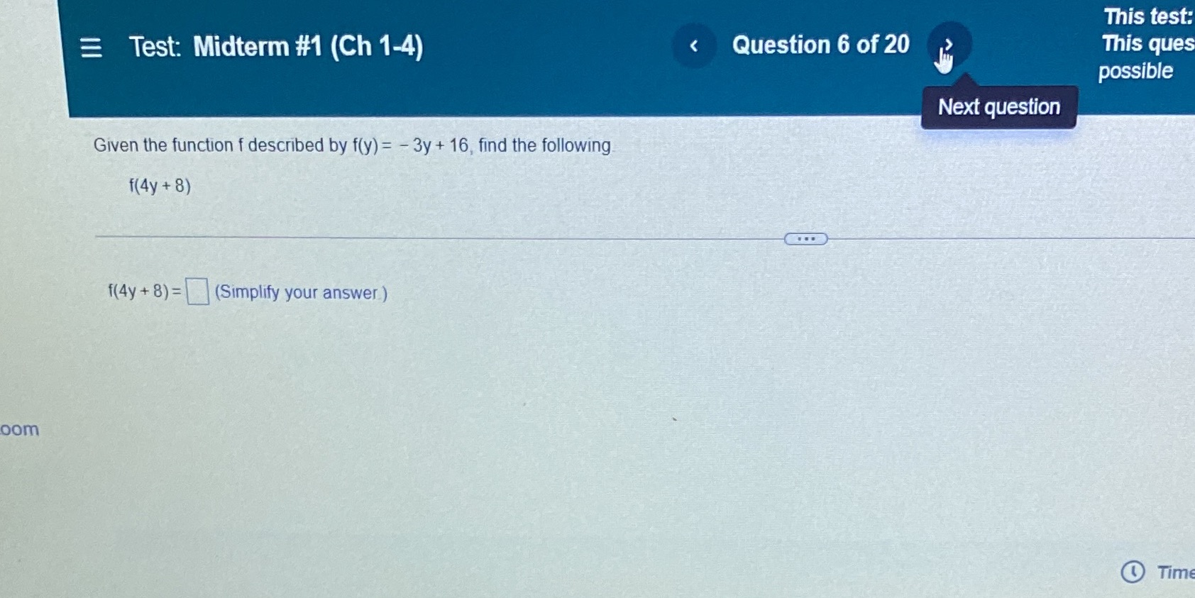 This test: =Test: Midterm #1 (Ch 1-4) < Question