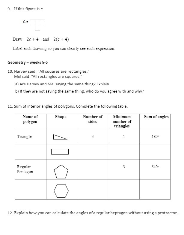 9. If this figure is c C= Draw 2c + 4 and 2(c +
