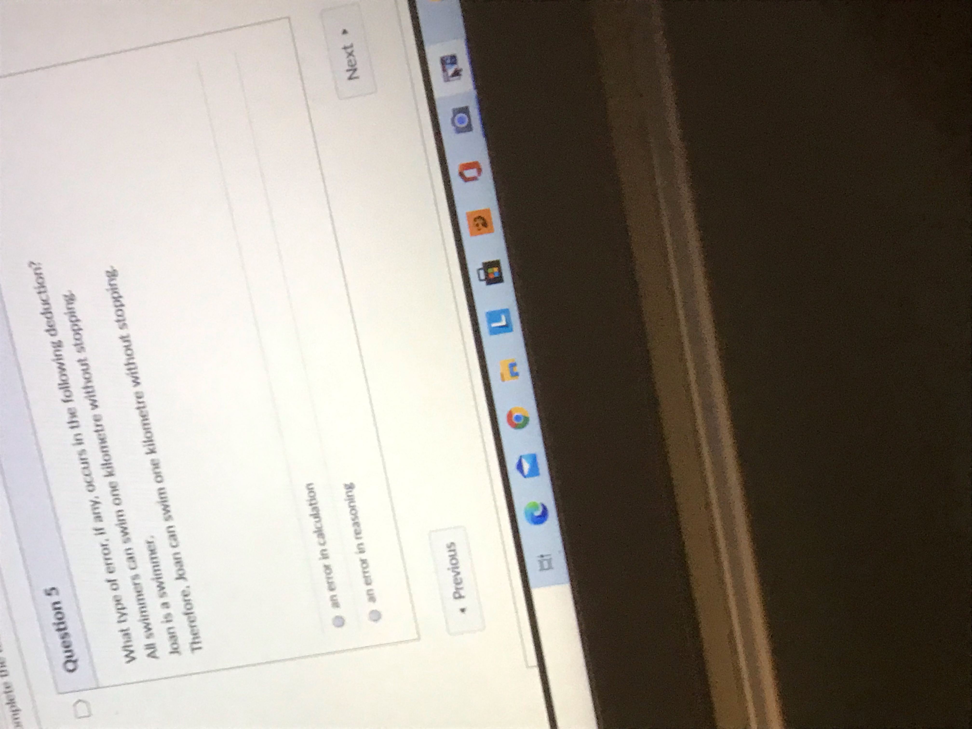Question 5 What type of error, if any, occurs in