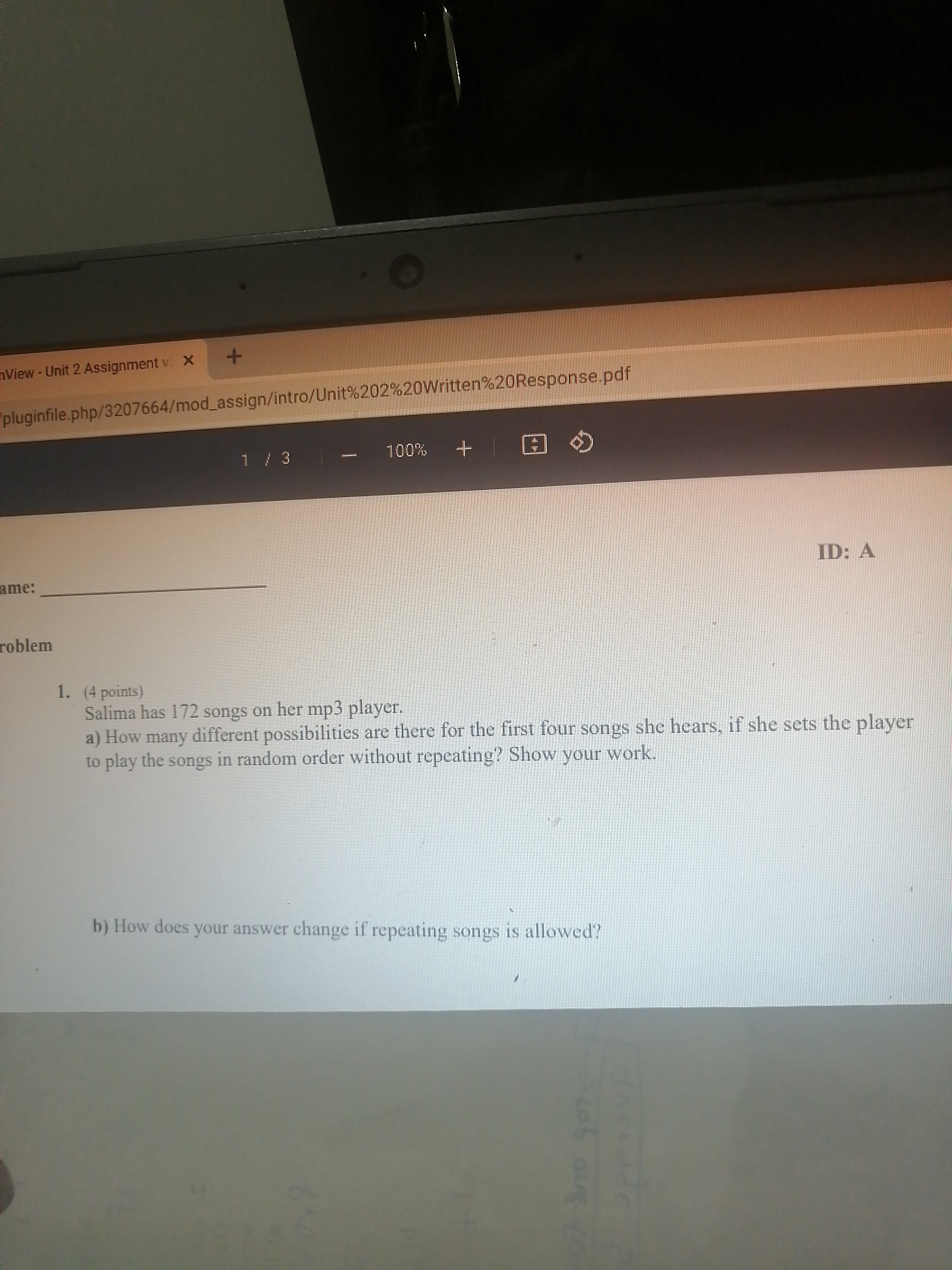 Name: 4. (4 points) Simplify. State any