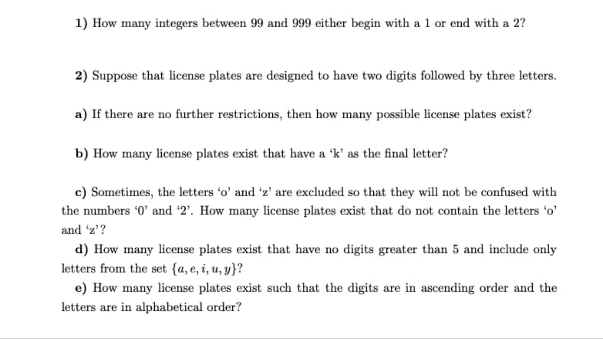 in detail asap 1) How many integers between 99