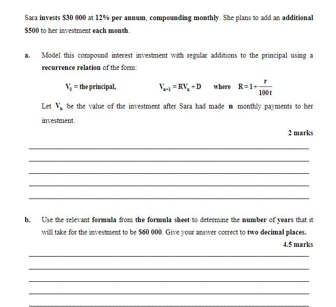 Sara invests 83!] [IUD at 12% per annum,