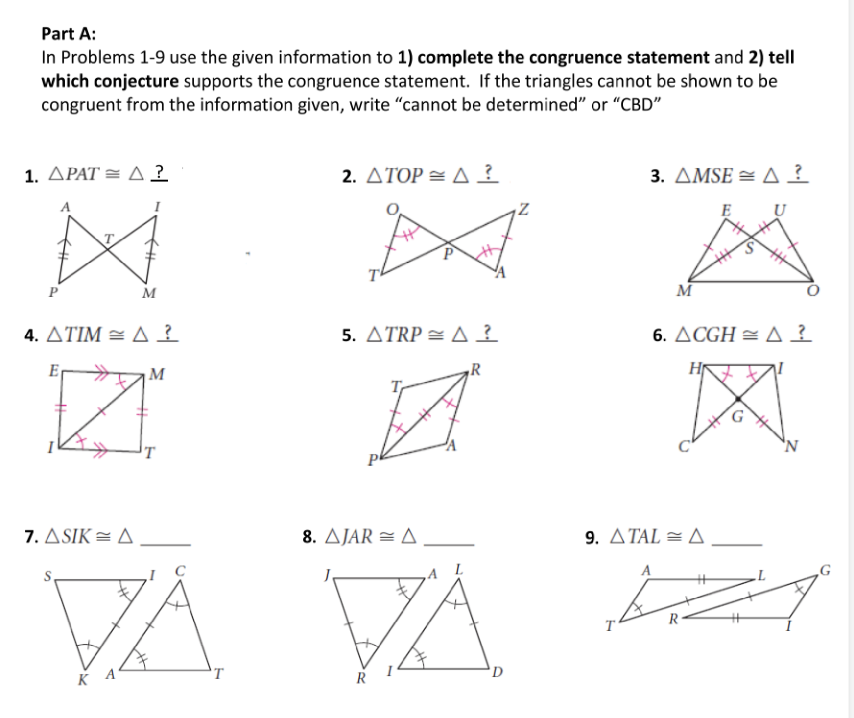 Part A: In Problems 1-9 use the given information