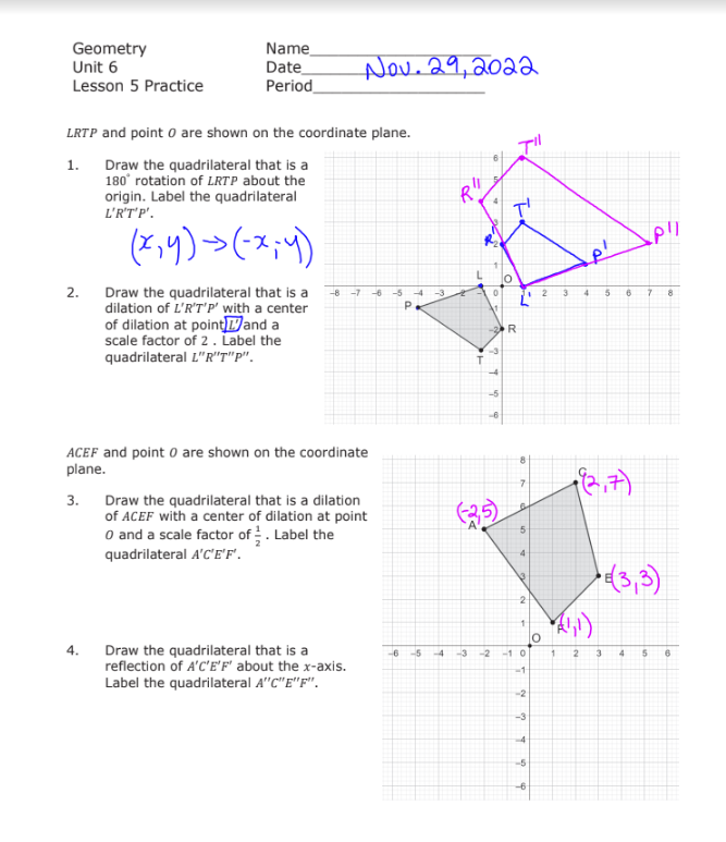 Geometry Name Unit 6 Date Nov. 29, 2022 Lesson 5