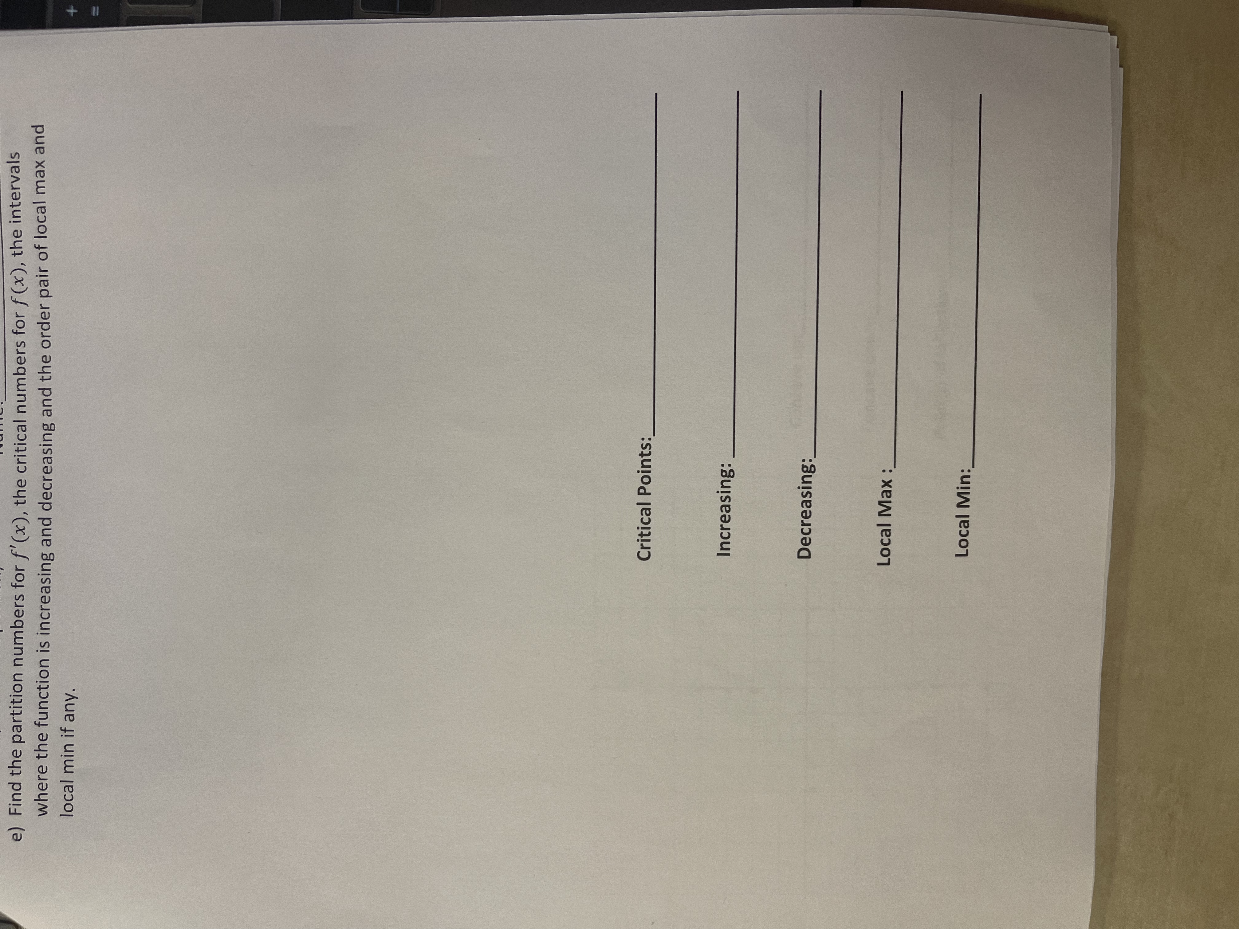 f) Find the partition numbers for f"(x),