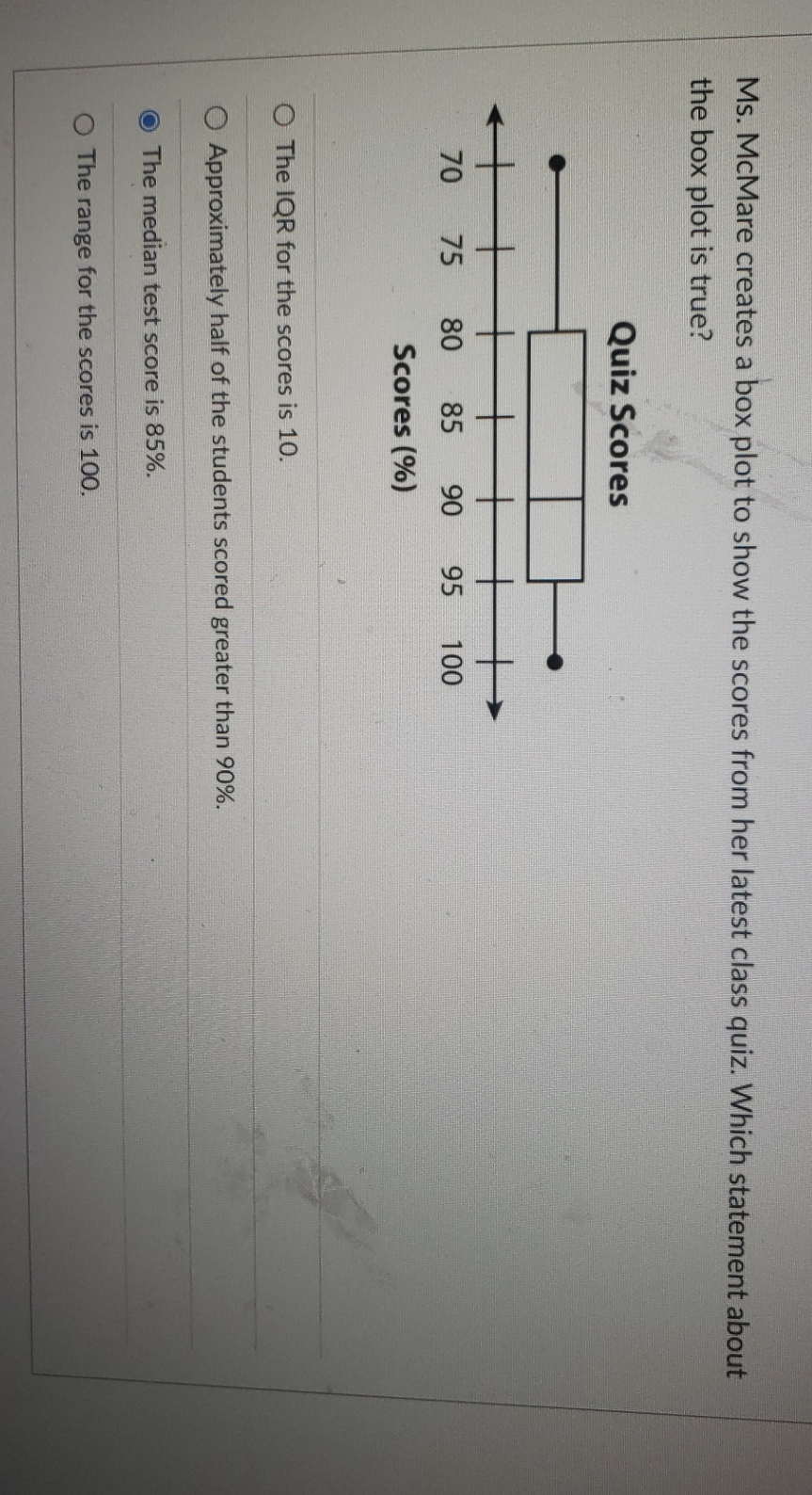 Ms. McMare creates a box plot to show the scores