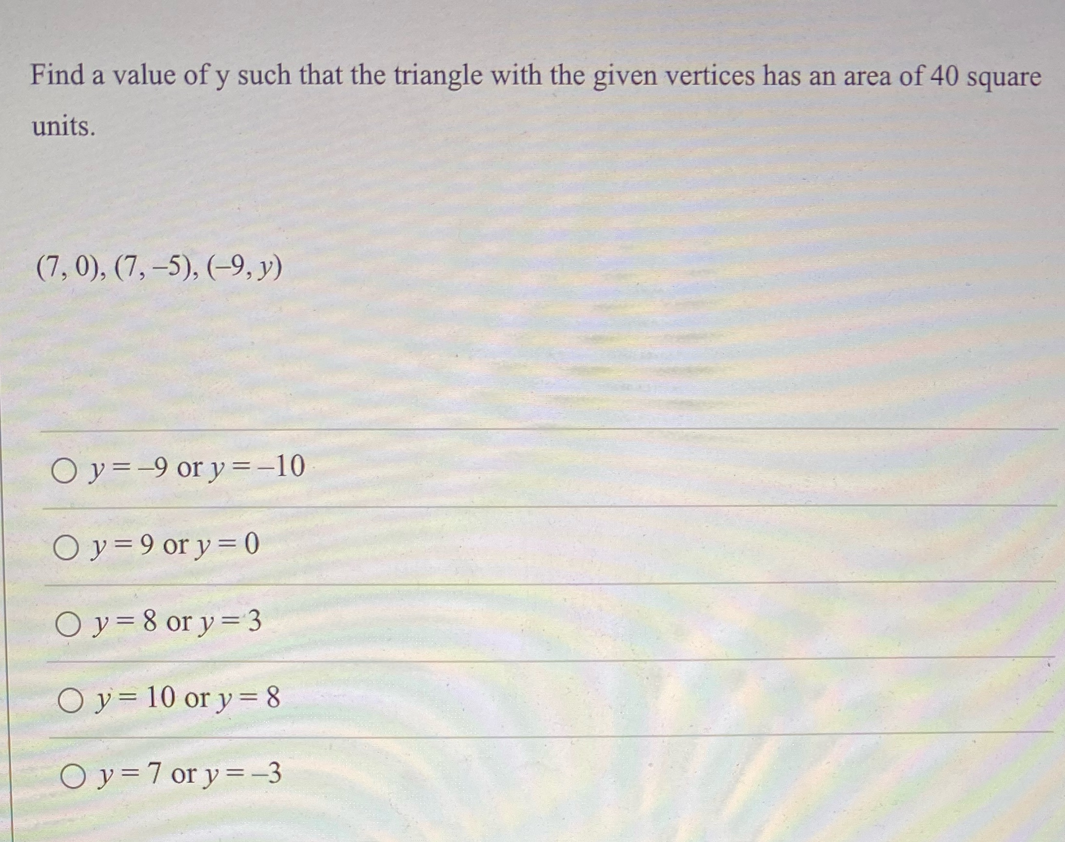Find a value of y such that the triangle with the