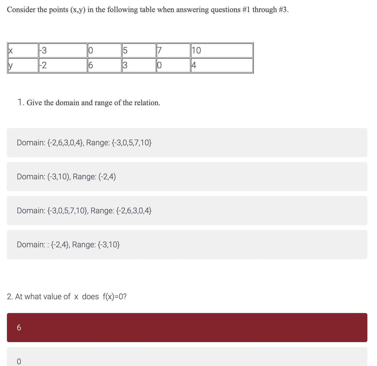 1. Give the domain and range of the relation. 2.