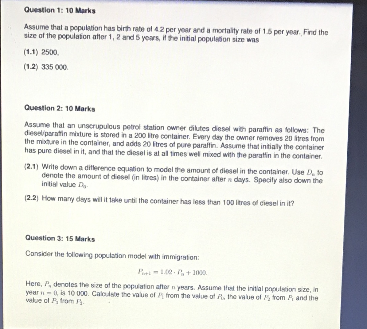 Question 1: 10 Marks Assume that a population has