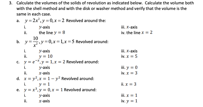 3. Calculate the volumes of the solids of