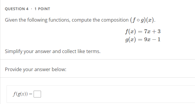 QUESTION 1 . 1 POINT Given the following