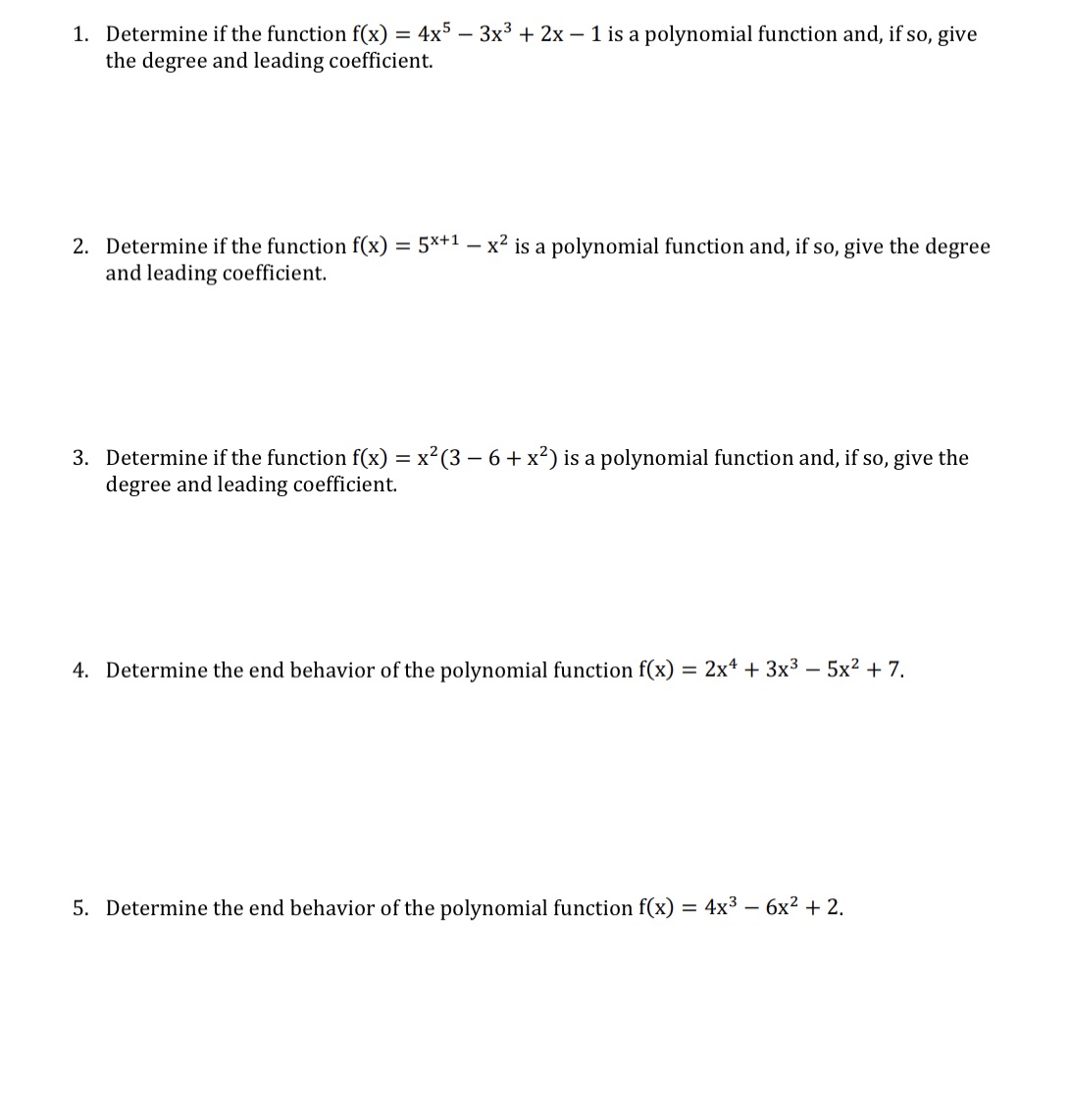 Please help with problems 1-5. Please show your