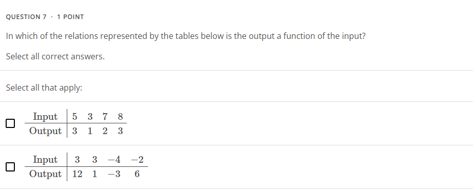 QUESTION 1 . 1 POINT Given the following