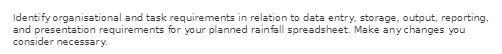 Identify organisational and task requirements in