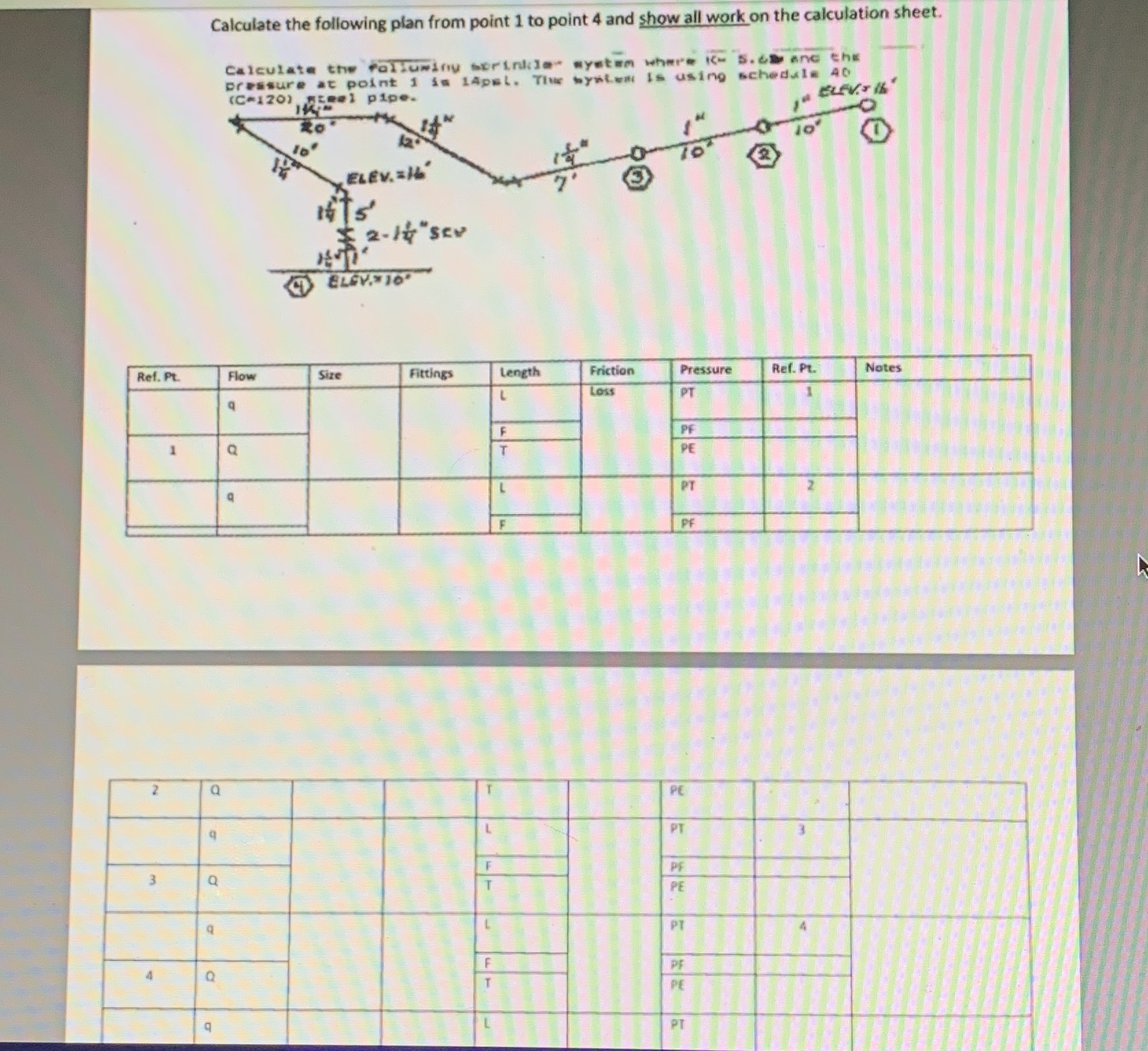 Calculate the following plan from point 1 to