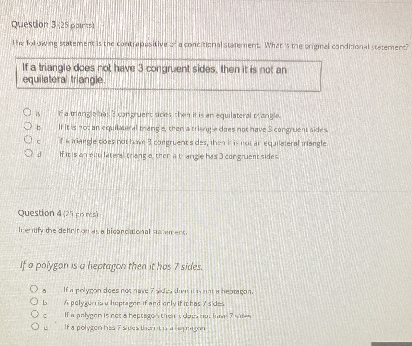 Question 3 (25 points) The following statement is