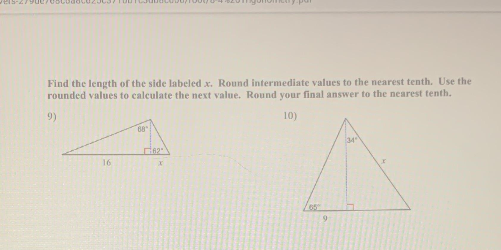Find the length of the side labeled x. Round