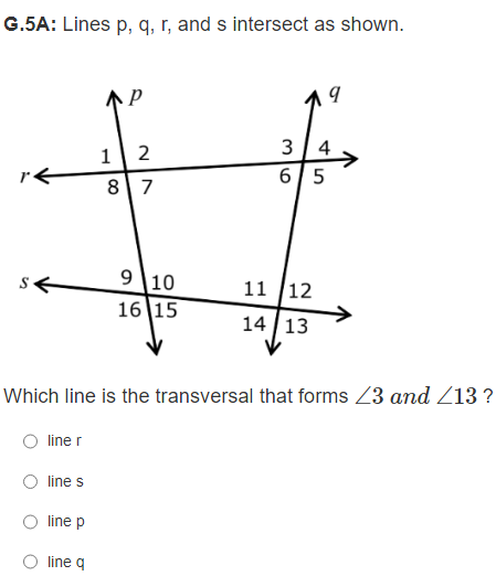 G.5A: Lines p, q, r, and s intersect as shown. AP